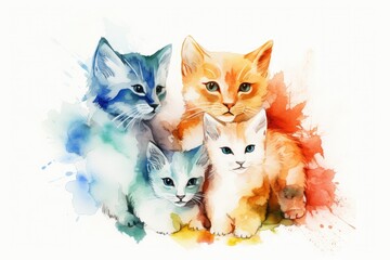 group of kittens watercolor abstract 