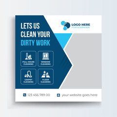 Cleaning service business promotion social media post or web banner template design. Housekeeping, wash, clean or repair service. Cleaning service marketing post banner design.