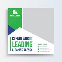 Commercial cleaning service social media promotional banner design template. Cleaning service marketing post banner design.