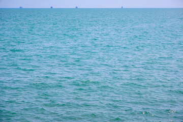 Fototapeta na wymiar Mediterranean Sea blue seascape with clear horizon line and sky.