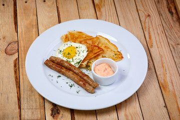 sausage with pancakes and egg