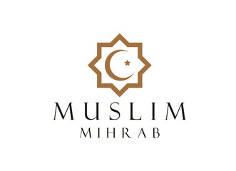 Islamic logo template, Ribbon islamic dome palace logo design template. Luxury gold tower, dome, mosque logo ideas.
