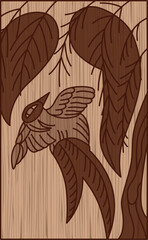 木彫り風花札　霜月　栃　燕　11月　栃に燕