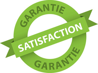 Tampon vert SATISFACTION GARANTIE sur fond transparent