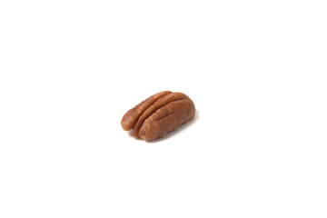 Single half of pecan , isolated on white background.