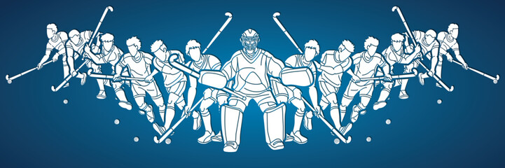 Field Hockey Sport Team Male Players Mix Action Cartoon Graphic Vector © sila5775