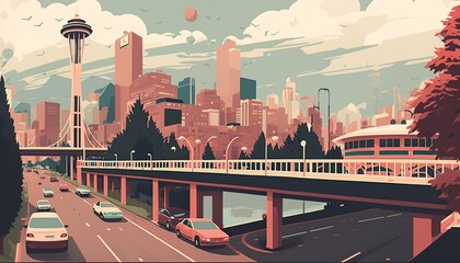 Seattle cityscape (ai generate) - obrazy, fototapety, plakaty