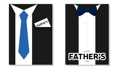 Set of card for Happy Father's Day. As classic man costume with tie and bow tie. Vector illustration.