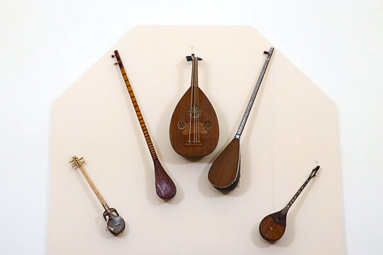 musical instruments. dombra hanging on the wall 