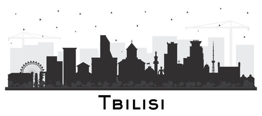 Tbilisi Georgia City Skyline Silhouette with Black Buildings Isolated on White. Vector Illustration. Tbilisi Cityscape with Landmarks. - obrazy, fototapety, plakaty
