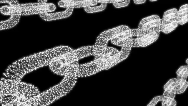 Blockchain Data Transaction Process Animation. Abstract Connected White Particle Chain on a Black Background. Network Connection. Cryptocurrency Global Cyber Security Concept. 4K