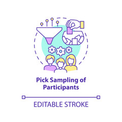 Pick sampling of participants concept icon. How to conduct causal research abstract idea thin line illustration. Isolated outline drawing. Editable stroke. Arial, Myriad Pro-Bold fonts used