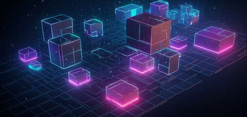 Obraz premium block chain concept digital blocks connectiom