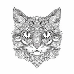 Fototapeta na wymiar Cat head in mandala style. Illustration AI Generative.