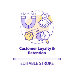 Customer loyalty and retention concept icon. Causal research example abstract idea thin line illustration. Isolated outline drawing. Editable stroke. Arial, Myriad Pro-Bold fonts used