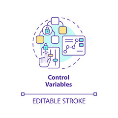 Control variables concept icon. Causal research changeable and principles abstract idea thin line illustration. Isolated outline drawing. Editable stroke. Arial, Myriad Pro-Bold fonts used