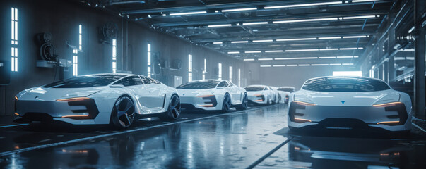 Efficient Future: Automated Robotics at Electric Car Factory Production Line. Generative AI