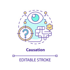 Causation concept icon. Effect reasons. Causal research variables and principles abstract idea thin line illustration. Isolated outline drawing. Editable stroke. Arial, Myriad Pro-Bold fonts used