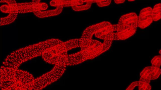 Blockchain Data Transaction Process Animation. Abstract Connected Red Particle Chain on a Black Background. Network Connection. Cryptocurrency Global Cyber Security Concept. 4K