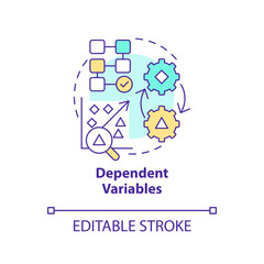 Dependent variables concept icon. Causal research changeable and principles abstract idea thin line illustration. Isolated outline drawing. Editable stroke. Arial, Myriad Pro-Bold fonts used