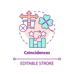 Coincidences concept icon. Accidental results. Causal research disadvantage abstract idea thin line illustration. Isolated outline drawing. Editable stroke. Arial, Myriad Pro-Bold fonts used