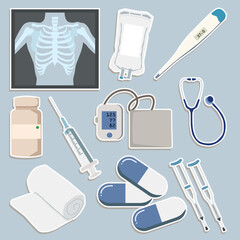 Set of Medical Items Flat Design Hand Drawn Illustration Set