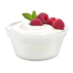 yogurt with raspberry on transparent background , ai generated