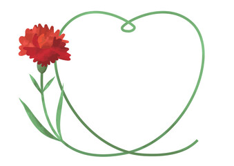 母の日の赤いカーネーションの水彩風ハート型フレーム