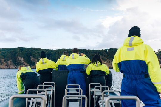 People in boat on porpoise safari