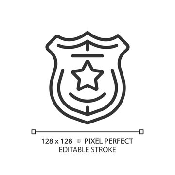 Law enforcement pixel perfect linear icon. Police department service. Legal activity for citizens protection. Thin line illustration. Contour symbol. Vector outline drawing. Editable stroke