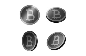 Stylized silver metallic texture bitcoin coin isolated on light gray background. 3D rendering. Editable elements, for casino banner, cash, cryptocurrency. Crisis. png file