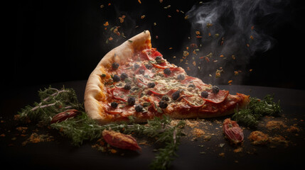 Hot pizza background. Illustration AI Generative