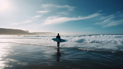 Surfer on ocean background. Illustration AI Generative.