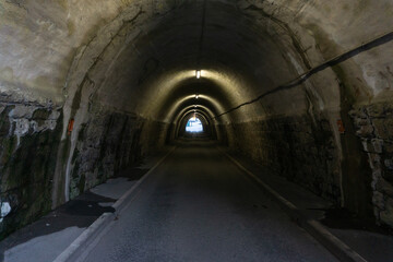 Fototapeta na wymiar Dark and scary tunnel with a light at the end