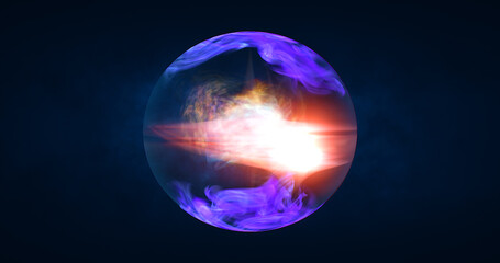 Abstract ball sphere planet iridescent energy transparent glass magic with energy waves in the core abstract background