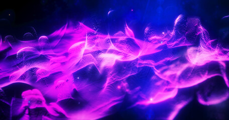 Abstract purple futuristic landscape of particles and dots of energetic magic with glow and blur effect, abstract background