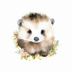 Cute watercolor hedgehog. Illustration AI Generative.