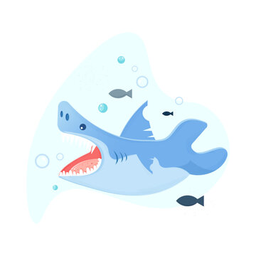 Watercolor blue shark in the sea for frame and birthday.
sea ​​animal and flora in vector