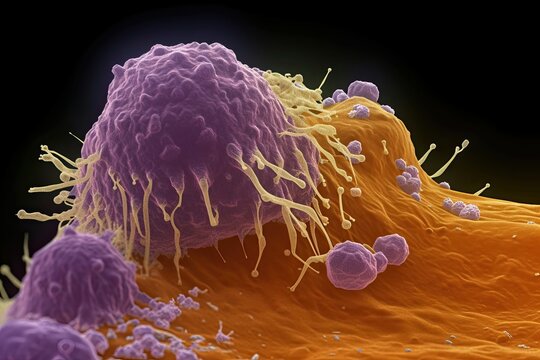 Macrophage (immune system cell) engulfing and destroying invading bacteria. Generative AI