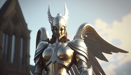 A beautiful female angel knight with two swords (ai generate)