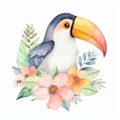 Obraz na płótnie Canvas Cute watercolor toucan bird. Illustration Generative AI.