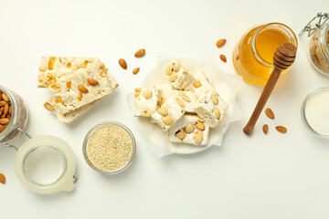 Concept of tasty food, nougat, top view