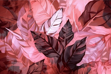 Generative ai abstract art background with leaves of tropical plants
