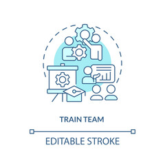 Train team turquoise concept icon. Increase productivity. Coaching employees abstract idea thin line illustration. Isolated outline drawing. Editable stroke. Arial, Myriad Pro-Bold fonts used