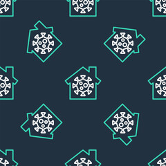 Line Stay home icon isolated seamless pattern on black background. Corona virus 2019-nCoV. Vector