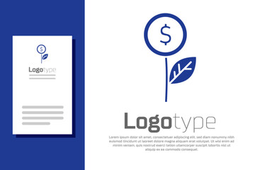 Blue Dollar plant icon isolated on white background. Business investment growth concept. Money savings and investment. Logo design template element. Vector