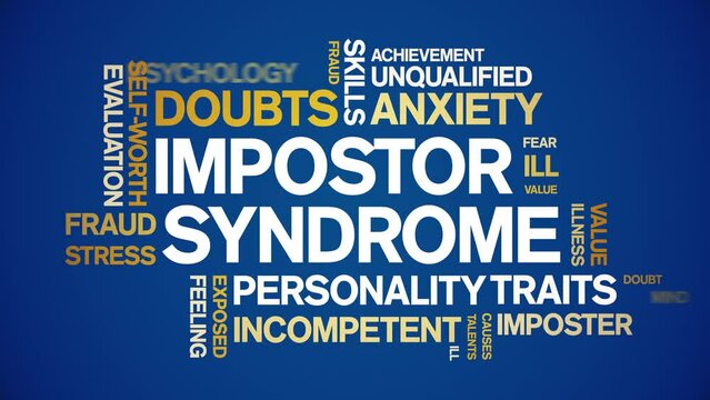 impostor syndrome animated tag word cloud;text design animation kinetic typography seamless loop.