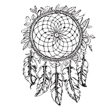 Dreamcatcher sketch hand drawn in doodle style illustration