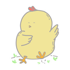 Illustration of cute yellow chick cartoon, happy. Suitable for stickers, animated characters, logos, icons, key chains, souvenirs