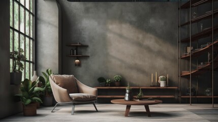 Industrial Living Room. Contemporary Interior Design Background. Generative AI.